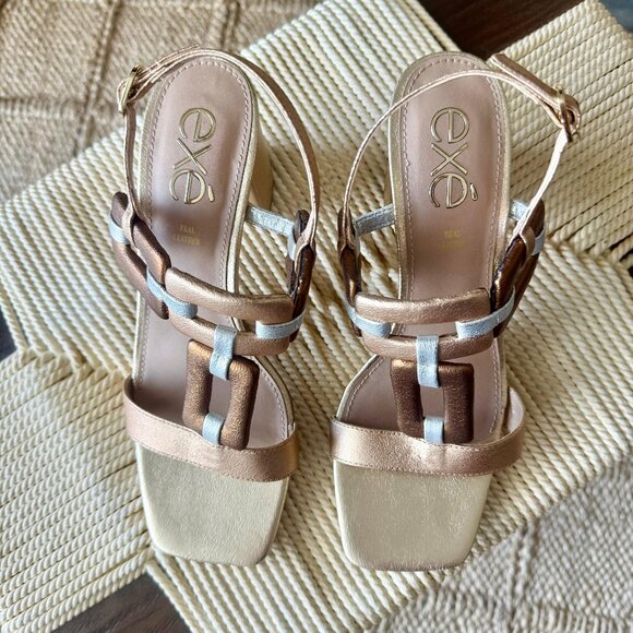 Exe Shoes - Exé Genuine Leather Platform Sandals – Metallic Bronze & Silver (EU 41 / US 10)